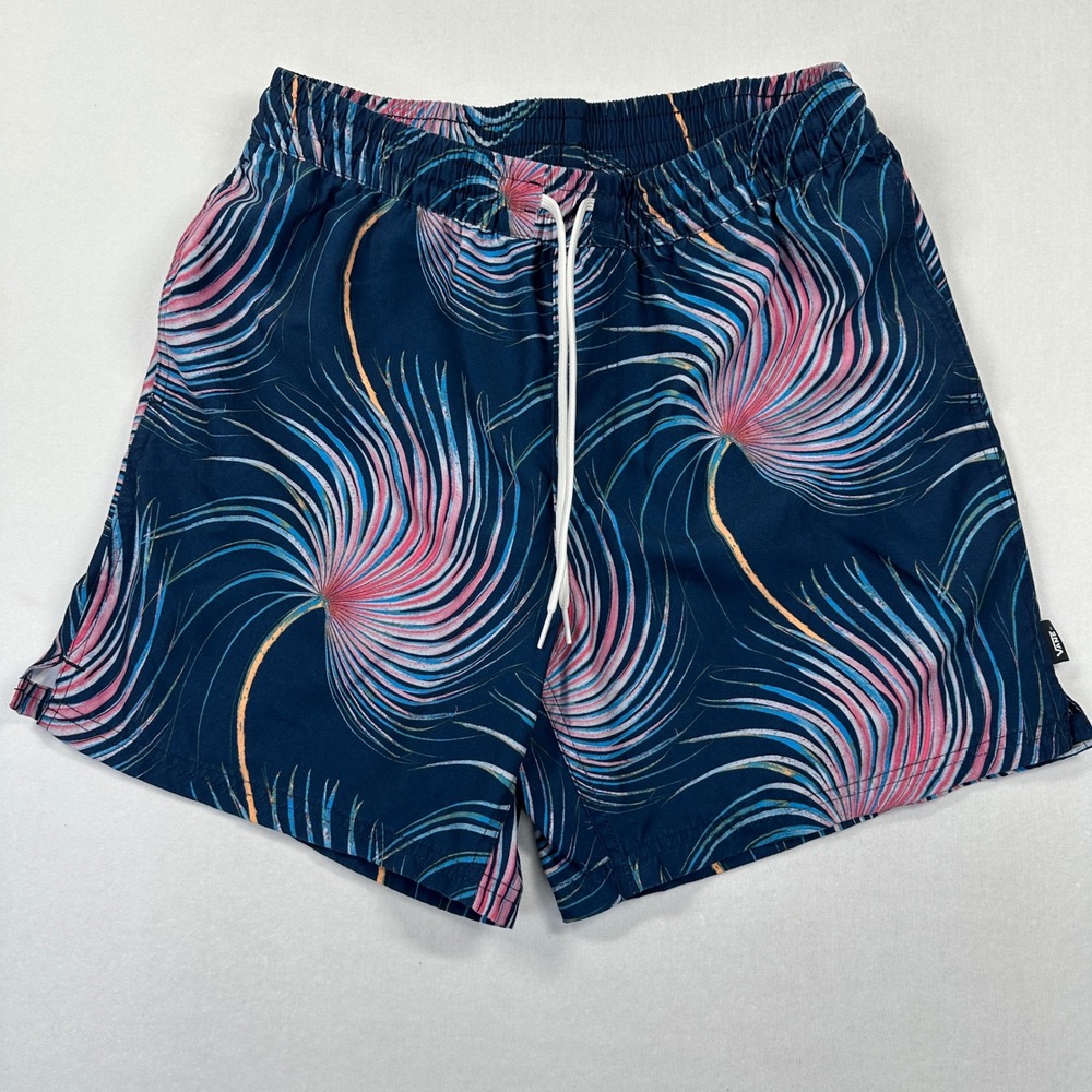 Vans Board Shorts Sz M Malibu Blue Tropical Palm Relaxed Fit Swim Trunks Surf